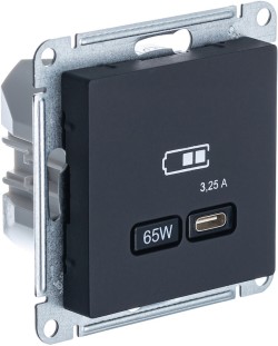 Розетка тип-C 65W высокоскор.заряд. QC, PD, мех. Systeme Electric AtlasDesign Карбон USB ATN001027
