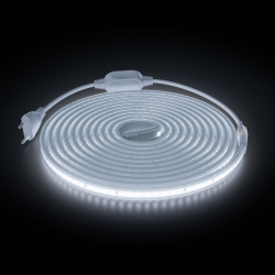 Комплект светодиодной ленты Apeyron 220В 10Вт/м, 600лм/м, 6500К (х/б), SMD2835, 120д/м, 13,5х7мм, 5м, IP65, с аксесcуарами (сетевой шнур, заглушка - 1шт, крепеж - 5шт) 10-142